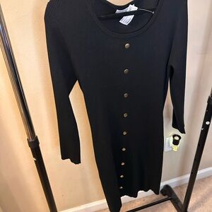 Black Long Sleeve Dress with Gold Buttons
